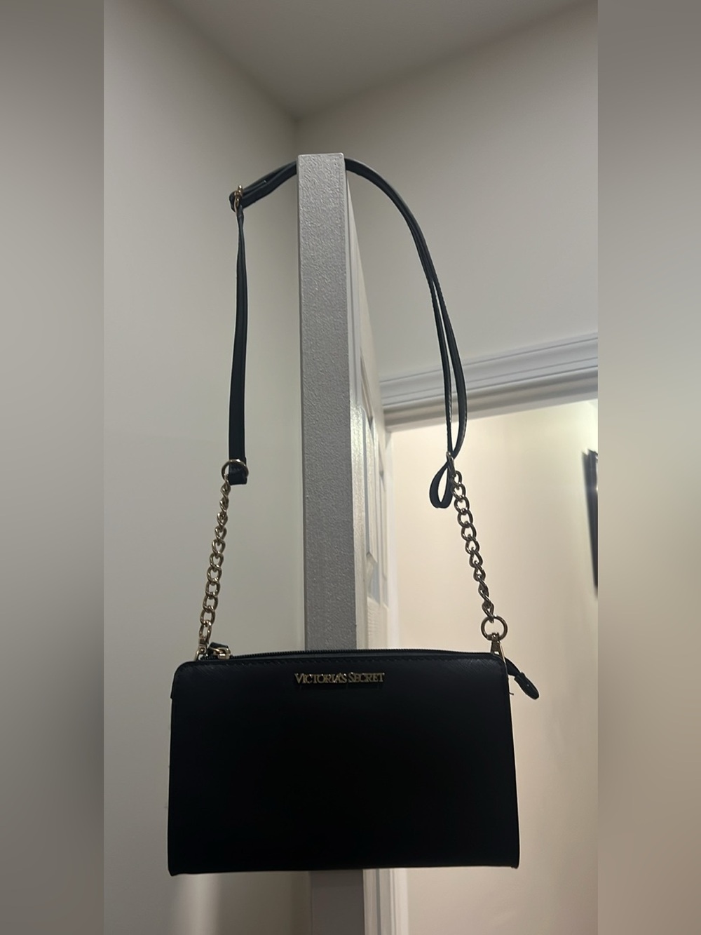 Victoria's Secret Black Crossbody with Gold Chain Detail